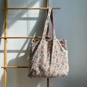 Reversible Gingham Floral Tote Bag: Red Plaid, Pink FlowersNew Year Gift