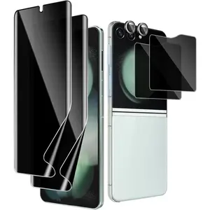 [6 Pack] for Samsung Galaxy Z Flip 6 Privacy Screen Protector, 2 Pack Internal Anti-Spy Film + 2 Pack Outer Privacy Glass Screen Protector + 2 PCS Metal Camera Lens Protector, Anti-Spy, Case Friendly