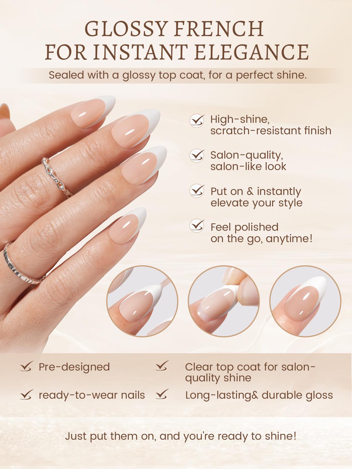 Aillsa Nude Base French Tip Press On Nails with Glossy or Matte Finish | Ready-to-Wear & DIY Options, Clean&Elegant Look for Dates, Events & Weddings