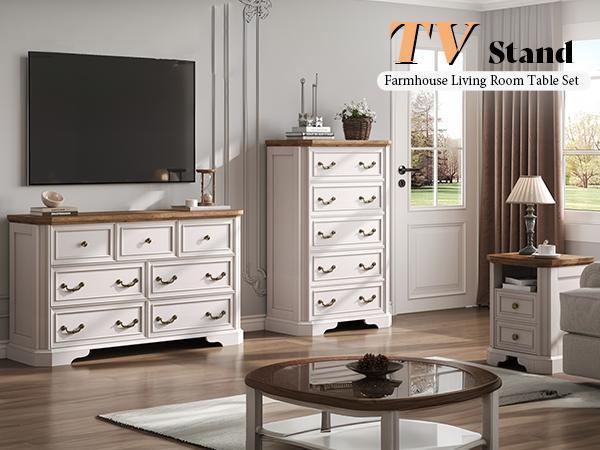 AMERLIFE Farmhouse 7 Drawer Dresser for Bedroom,54" Wide Wooden Dresser for Closet with Natural Wood Grain & Vintage Handles, TV Stand for Bedroom AMERLIFE Farmhouse 7 Drawer Dresser for Bedroom,54" Wide Wooden Dresser for Closet with Natural Wood Grain & Vintage Handles, TV Stand for Bedroom