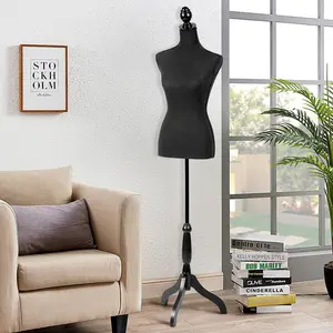 Adjustable Female Dress Form Mannequin Body Torso Model with Tripod Stand for Sewing Clothes Jewelry Display Black