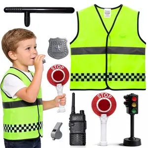 Children Traffic Officer Reflective Vest Set, Realistic Lights, Dual-Sided Stop Sign, Safety Education Toy, Parent-Child Interactive Play