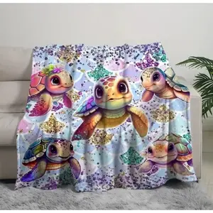 Cute turtle patchwork blanket travel sofa bed office home decoration birthday gift blanket all seasons available Suitable for beds and sofas can also be given as a gift