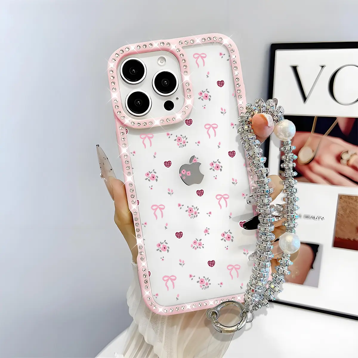 Cute Cherry Pattern Bling Glitter Phone Case with Sparkle Rhinestone Diamond , Airbag Anti-Fall Crystal Cover for iPhone 16 15 14 13 12 Pro Max Plus