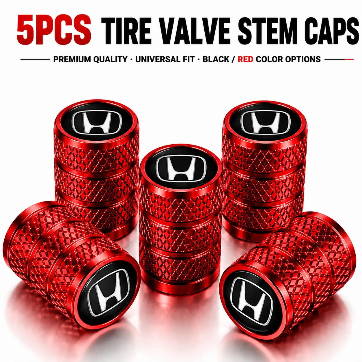 Premium 5 Pack Aluminum Alloy Tire Valve Stem Caps with Rubber Seal For Honda CR-V Civic Accord Pilot HR-V Odyssey Ridgeline Anti-Rust Dustproof Airtight Leak-Proof Tool-Free Install SUV Sedan Minivan Exterior Replacement Parts