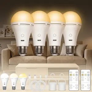 4/6 Pack A65 Rechargeable LED Bulbs, 2600mah Battery, E27 Screw Base, Ideal for Power Outages, Camping, Emergencies