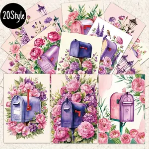 20pcs Vintage Purple Mailbox Collection Postcards, Retro Style Postbox, Unique Everyday Gift for Family & Friends, Congratulate, Birthday Thank You