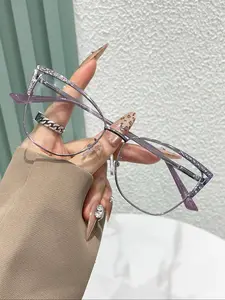 Fashionable Glitter Eyeglasses, Stylish Metal Frame Eyeglasses for Women & Men, Fashion Eyeglasses for Work, Daily Clothing Decor, for Student Daily, Eyeglasses Frames, Stylish Trendy Eyewear