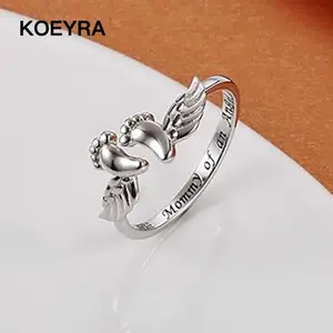 Adjustable Letter & Wing Design Cuff Ring for Women Elegant All-match Fashion Accessory Personalized Angel Engraved Ring