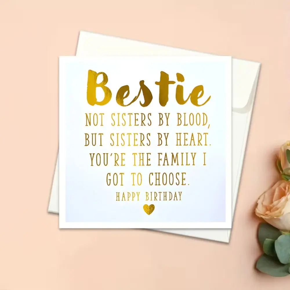 Poetic Bestie Birthday Card, Happy Birthday Card, Friendship Greeting Card for Close Friends, Positive Message Card, Inspirational Greeting Card, Golden Foil Design, Perfect Gift for Bff Birthdays