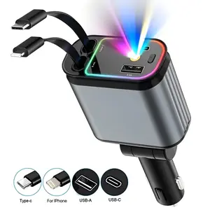 Starlight Retractable Car Charger Adapter for iPhone 17,4 in 1 Fast Charging Car Multi-Phone Charger,69W USB C Car Truck Accessories,Road Trip Essentials Gift for Men Women for iPhone 17/16/15/14/13
