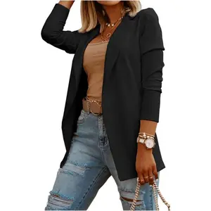 Womens Casual Long Sleeve Blazers Solid Color Knit Blazer Work Office Open Front Blazer Jacket(Sheets)