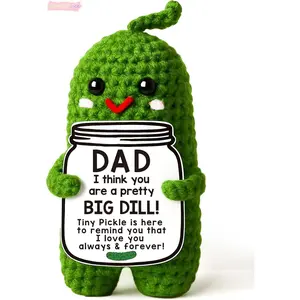 Handmade Crochet Emotional Support Pickle Big Dill Funny Pun Card Fathers Day Gift For Dad From Daughter Son Aesthetic Desk Decor Meaningful Knitted Keepsake Present