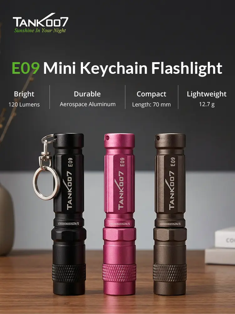 TANK007 E09 Mini Keychain Flashlight 120 Lumens Lightweight 12.7g Aerospace Aluminum EDC Pocket Torch For Daily Carry
