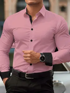 Men's Polka Dot Patchwork Long Sleeve Shirt, Casual Fashion Shirt, Tops, Casual Fitted Style, Plain Pattern, All Seasons Wear, Comfortable and Stylish