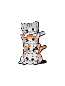 Adorable Stacked Cat Cartoon Enamel Brooch, Creative Cute Animal Badge, Fashion Elegant Clothing Accessory, Perfect Gift for Cat Lovers