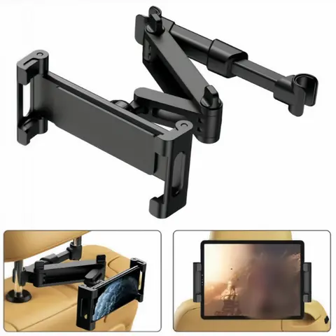 Car tablet holder, iPad headrest holder suitable for 5.5-18.4-inch iPad/mobile phone car tablet holder, with 360 ° adjustable travel essentials, black