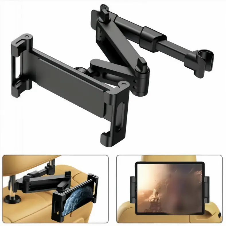 Car tablet holder, iPad headrest holder suitable for 5.5-18.4-inch iPad/mobile phone car tablet holder, with 360 ° adjustable travel essentials, black