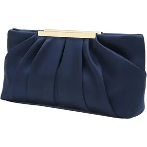 Elegant Navy Blue Satin Evening Clutch Purse with Golden-Tone Hardware & Golden-Tone Hardware Detail - Chic Handbag for Women, Perfect for Formal Events, Evening Handbag | Sophisticated Accessory | Satin Finish