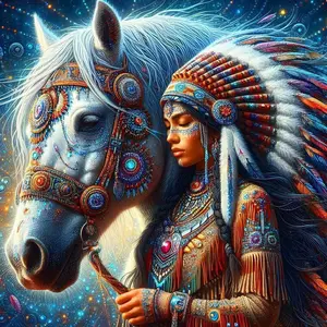 Indian Style Horse & Woman Pattern DIY Diamond Arts Colorful Painting Kit without Frame, DIY 5D Diamond Arts Colorful Painting Kit, Wall Art Decor for Home, Handicraft