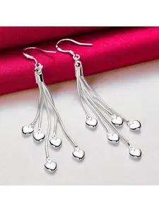 Women's Charm 925 Silver Color Snake Chain Earrings, Long Pendant Design, Perfect for Weddings & Special Occasions