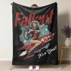 Fallout Nuka Cola Girl Retro Art Funny Fleece Blankets ,Soft Cozy Gaming Home Room Decor for Fans, Atompunk Style Gamer Throw Blanket for Valentine's Day Gifts