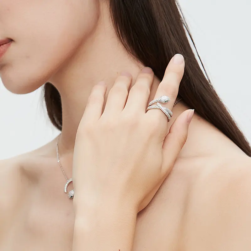 Snake Motif Statement Ring - Platinum Plated, Adjustable for Sizes 6-12, Gift-Ready Costume Jewelry for Her