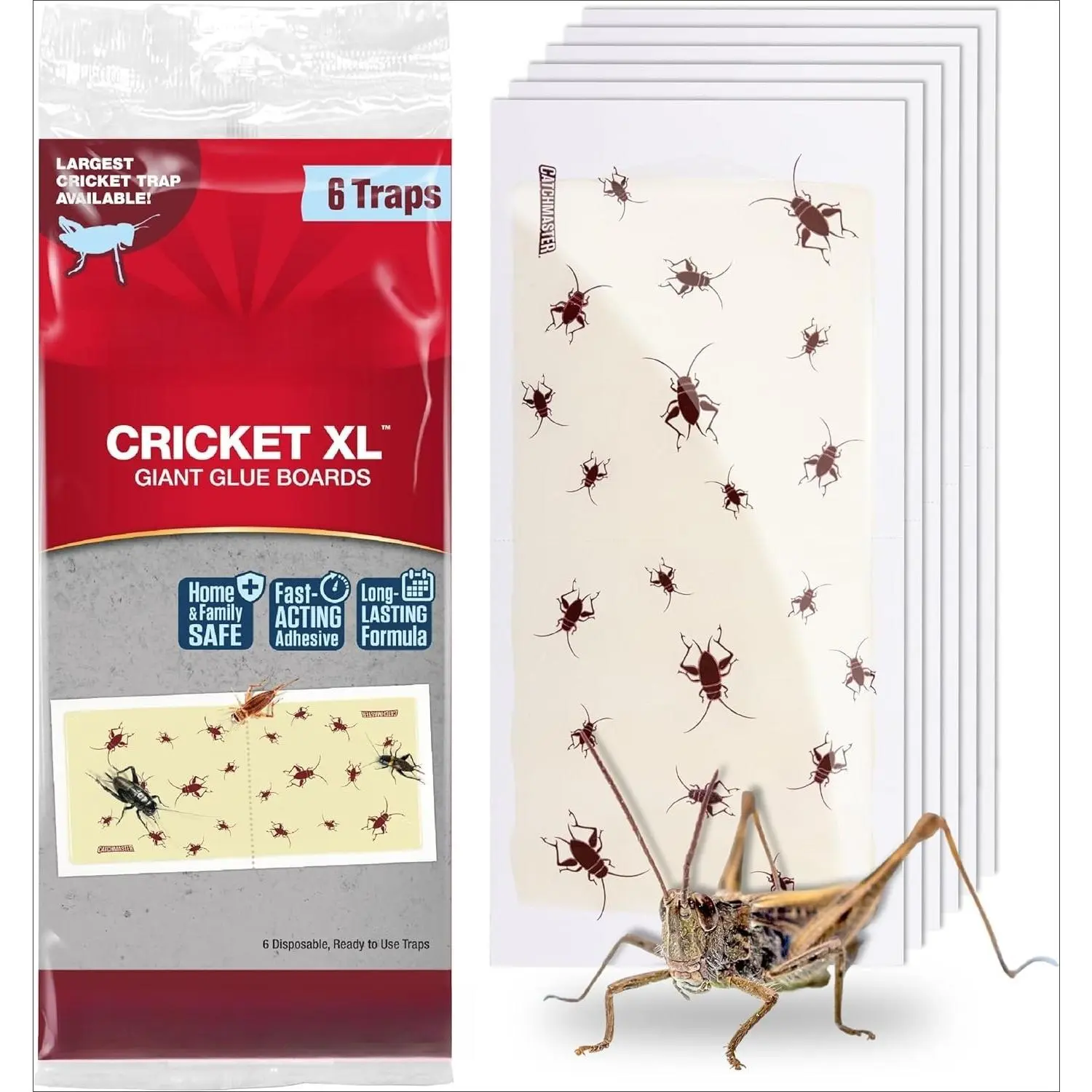 Cricket XL Giant Glue Boards 6-Pk, Adhesive Bug Catcher Cricket Traps Indoor, Sticky Trap for Inside Your Home, Bulk Insect Killer, Insect Traps for House & Garage, Pet Safe Pest Control