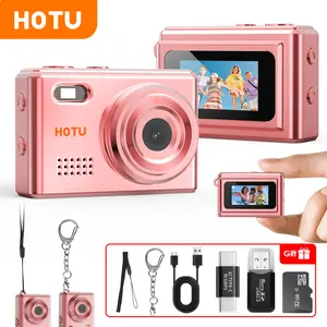 HOTU Mini Keychain Digital Camera – Y2K Pocket-Size Camera 1080P HD with 1MP Lens, Flash & 0.96" Screen, 32G Card & Charging Cable Included, Retro Vlog Camera for Travel, Concerts, Kids & Instant Party, Sparkling Rose Gold