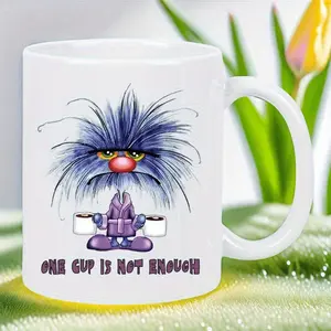 Funny Grumpy Character Coffee Mug "One Cup Is Not Enough" White Ceramic Cup Hand Wash Only Reusable for Coffee Tea Hot Beverages Humorous Gift for Office Workers Quirky Drinkware for Kitchen Dining Coffee Cup Dining Accessory Playful Style Tumbler Reuse