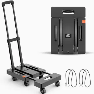 Folding hand truck foldable moving dolly cart with wheels 500lbs heavy duty luggage cart portable hand cart collapsible dolly with 6 wheels 2 ropes for airplane travel house moving black