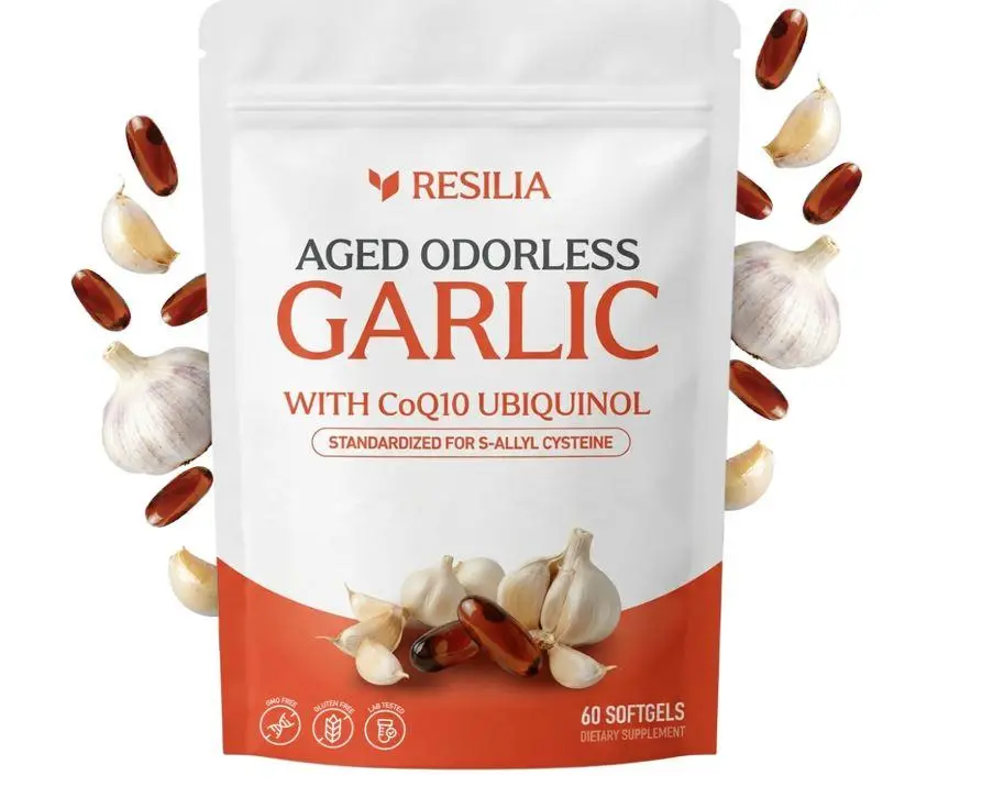 HOT SALE 2026!! Resilia Odorless Aged Garlic Extract Softgels (60 Count) | 600mg Aged Garlic Extract Per Serving | With CoQ10 Ubiquinol & Vitamin K2 (MK-7) | Dietary Supplement