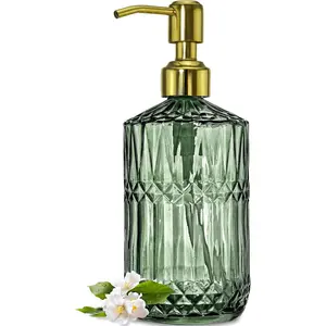JASAI 18Oz Green Glass Soap Dispenser with Gold Rust Proof Pump, Refillable Kitchen soap Dispenser for Dish Soap, Soap Dispenser Bathroom for Hand soap, Lotion, Body Wash.