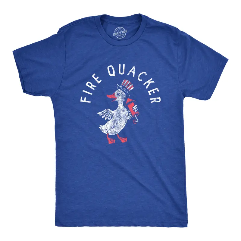 Mens Fire Quacker T Shirt Funny Sarcastic Fourth Of July Party Duck Fireworks Joke Graphic Tee for Guys Mens Funny T Shirts Cool Vintage Graphic Tees Patriotic Shirts for Men Funny Sarcastic Short Sleeve Royal