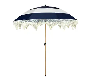 Northlight 6.5' Striped Macrame Boho Umbrella