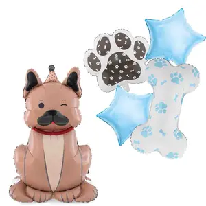 Bulldog Dog Theme Balloon Kit Dog Paw Print Balloon Bone Shaped Foil Balloon Blue Star Shape Balloons Sets Props for Pets Birthday Dog Party Supplie Puppy Decorations 5PCS