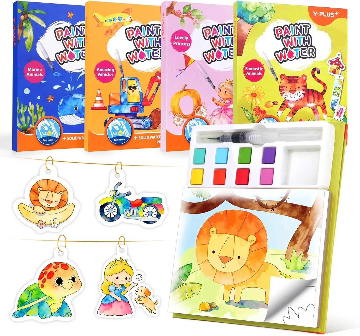 YPLUS Paint with Water Coloring Book for Toddlers,Mess Free Watercolor Painting Set, 26 Pages & 8 Color Palettes, DIY Art Craft Travel Toy Gift for Kids Ages 1-3 2-4 4-6(4 Themes)