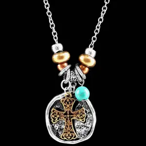 Cross Charms Statement Long Necklace Earrings Set