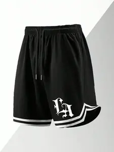 Y2K La Graphic Print Men's Basketball Shorts, Streetwear Casual Sportswear, Drawstring Waist, Loose-Fitting, Short Pants for Daily Wear