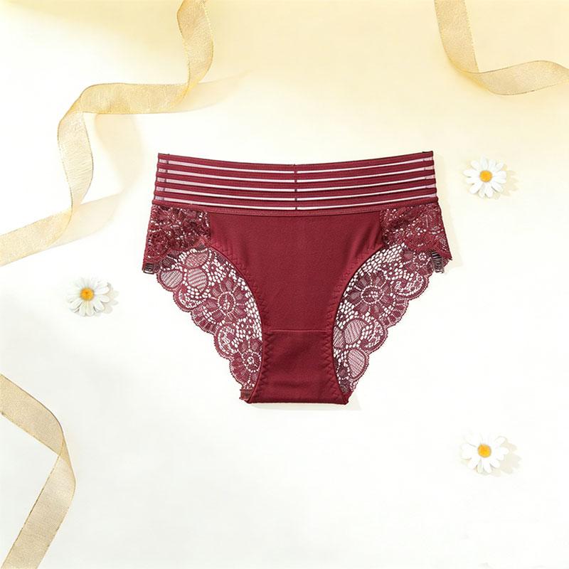 6PCS Solid Color Striped Belt Sexy Cutout Lace Women’s Panties Skin-Friendly Butt-Lifting Breathable Triangle Briefs for Everyday Wear and Dates