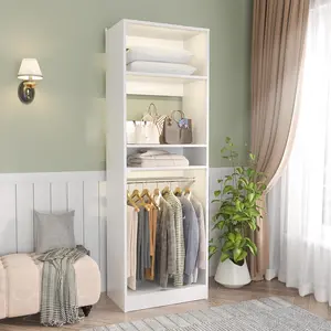 Cyclysio Wooden Freestanding Closet System, 80”×25” Walk in Closet Organizer Wardrobe Rack with Hanging Rods & Shelves,Adjustable,Clothes Hangable, Closet Organization, Freestanding Wardrobes