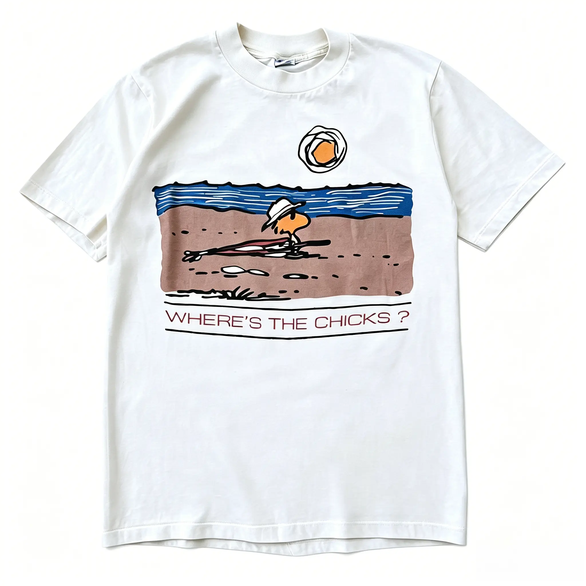 Women's Retro Woodstock Cartoon Graphic-Print T-Shirt - Essential Soft Cotton, Unisex Street Style Casual Short-Sleeve Round-Neck Top for Party Wear