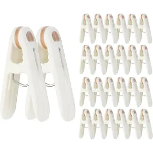 24 Pack Plastic  Pins Heavy Duty Clothespins for Laundry, 2.36 Inch Clothesline Clips  Pegs with No Trace Design, Windproof  Clips for Hanging , Socks, Towel, Snack (Khaki) Hangers Organiser bolt rack ring holders Multifunctional Double Pole Clothes