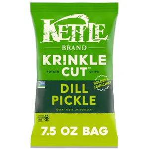 Potato Chips, Krinkle Cut, Dill Pickle Kettle Chips, 7.5 Oz