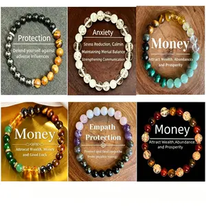 6 Pack Crystal Bracelets ｜Wear a Different Meaning & Energy Every Day for Wealth, Protection & Calm｜Great for personal wear and sharing with family and friends, enjoy unique crystal energy every day.