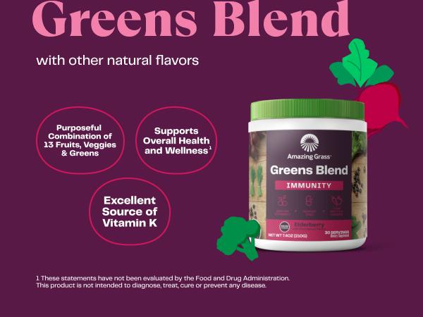 Amazing Grass Greens Blend Immunity Elderberry, 7.4 Oz, 30 Servings Healthcare Edible Vitamin Dietary