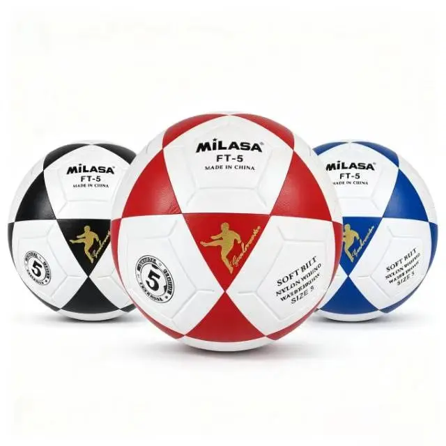 MILASA Size 5 Soft PU Soccer Ball - PU Leather Football Balls for Adults, Bulk School Sports Equipment with Custom Color Print Option