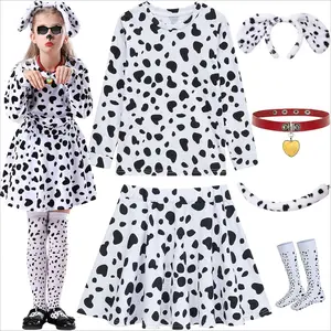 X-CPA18  Girls Dalmatian Costume 101 Days of School Outfit Shirt Tutu with Accessories