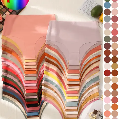 Women's High Waist Seamless Briefs, Highwaist Underwear, Comfortable Daily Wear, Slim-Fitting Sexy Panties, Plain Pattern, All Seasons, 3/5/7-Piece Set