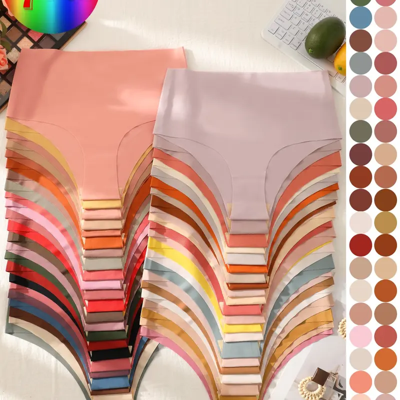 Women's High Waist Seamless Briefs, Highwaist Underwear, Comfortable Daily Wear, Slim-Fitting Sexy Panties, Plain Pattern, All Seasons, 3/5/7-Piece Set